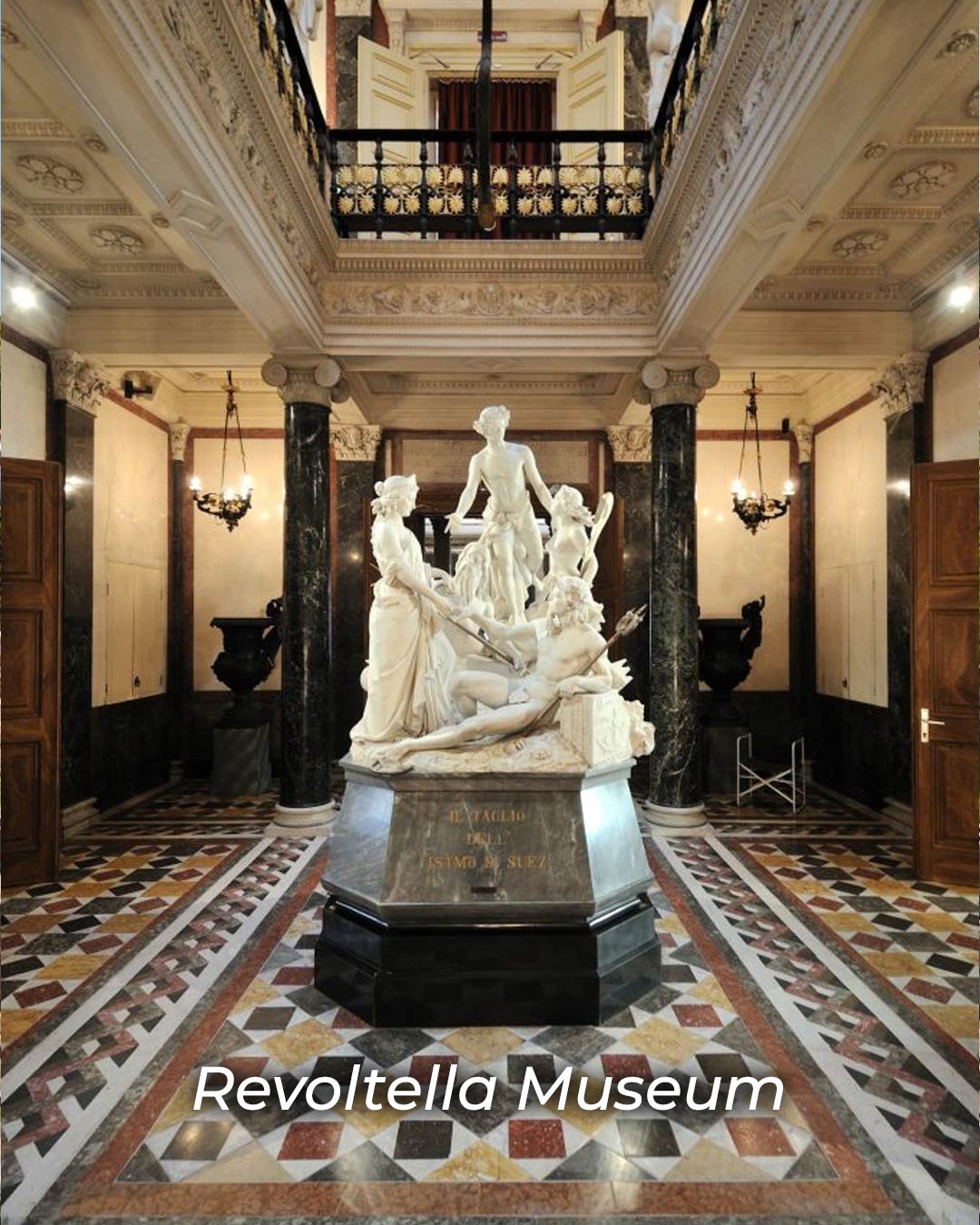 Marble sculpture ‘L’Italico e l’Istmo di Suez’ inside the Revoltella Museum, Trieste