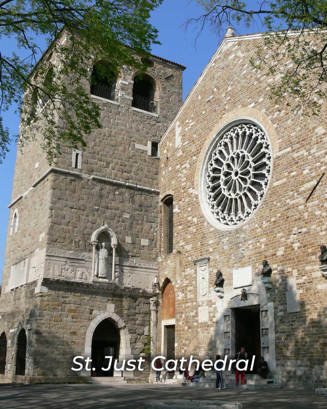 St. Just Cathedral in Trieste with rose window and bell tower